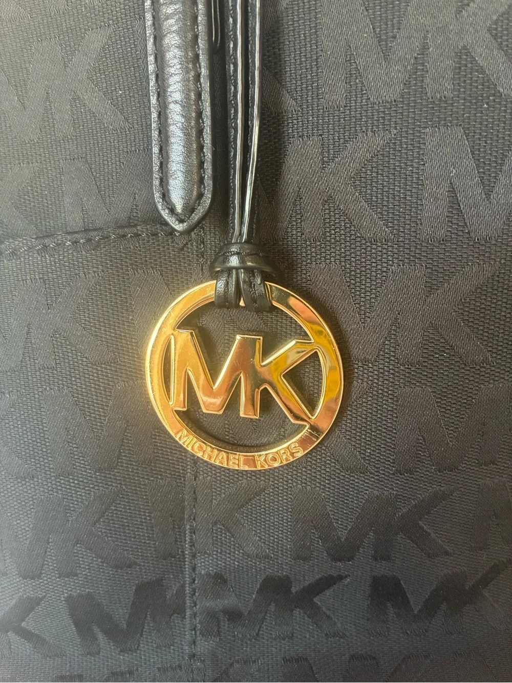 MICHAEL Michael Kors Black MK Logo Tote with Gold Charm